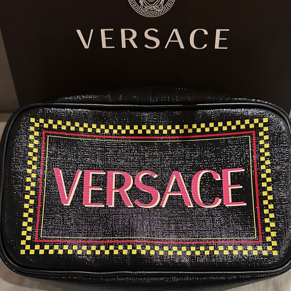 Versace Black Pouch with Pink and Yellow Details